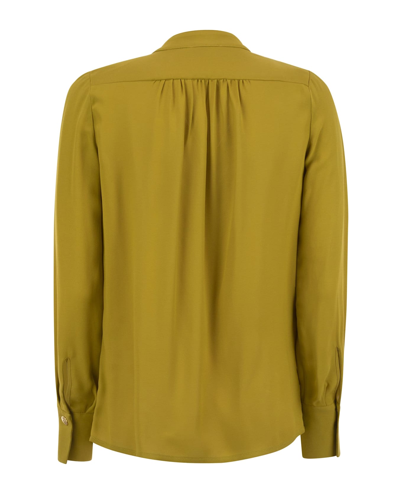 Elisabetta Franchi Georgette Shirt With Charms And Logo - Ochre