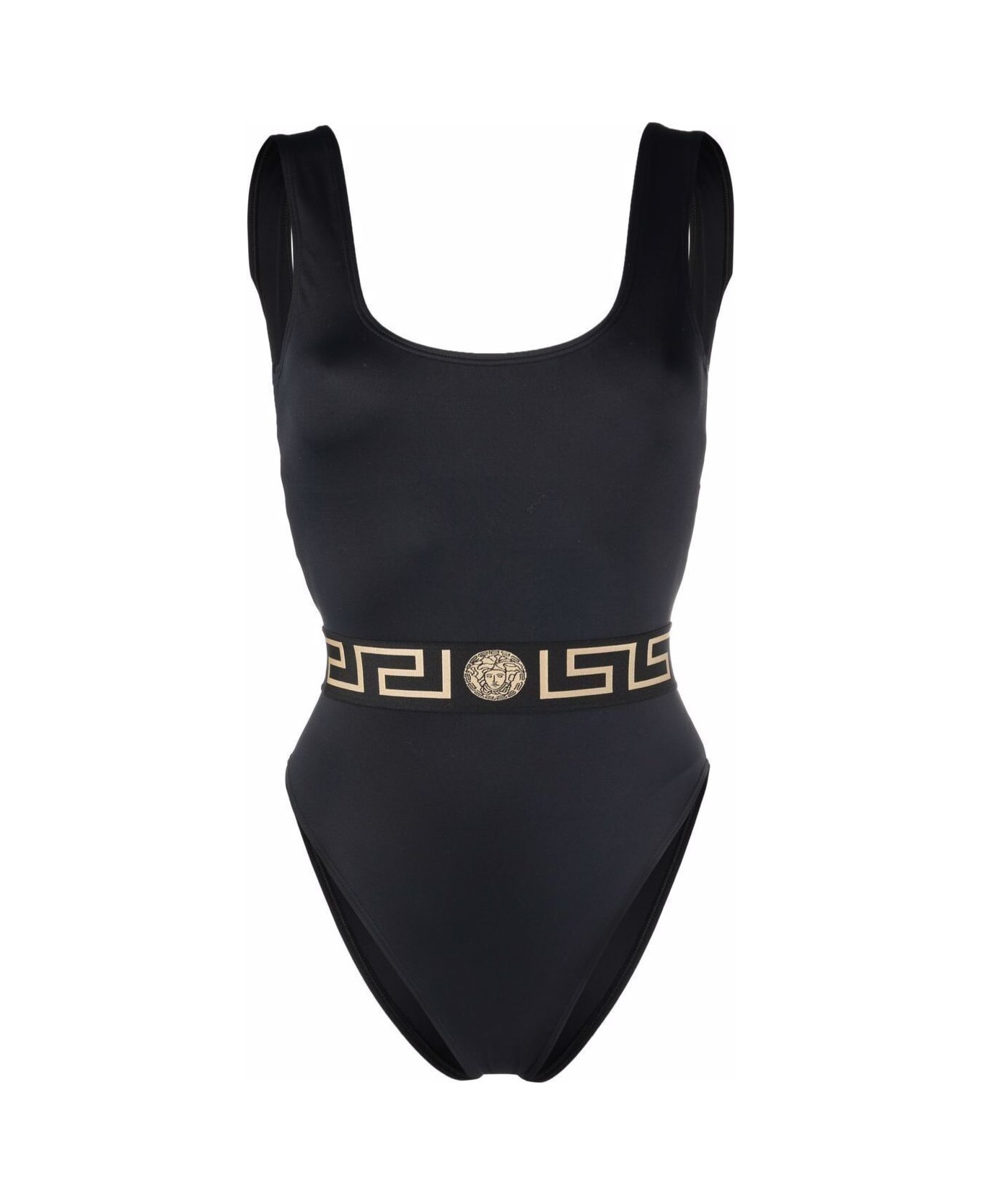 Versace Black Lycra Swimsuit With Greek Detail - Black