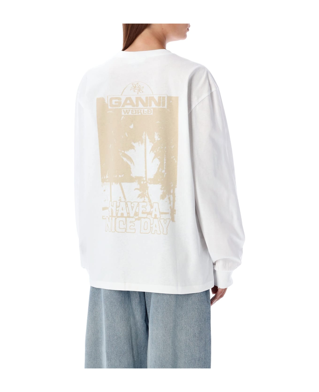 Ganni Future Heavy Jersey Palm T-shirt - BRIGHT WHITE