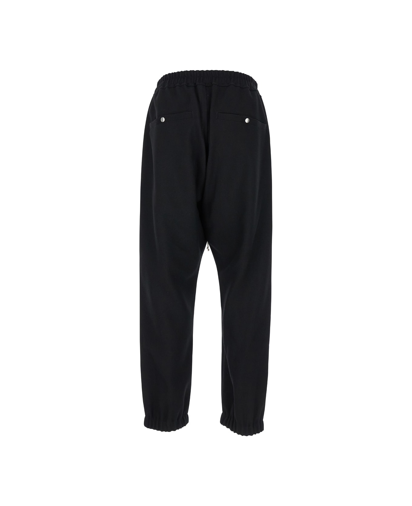 Rick Owens Black Track Pants With Oversized Drawstring In Wool Man - Black