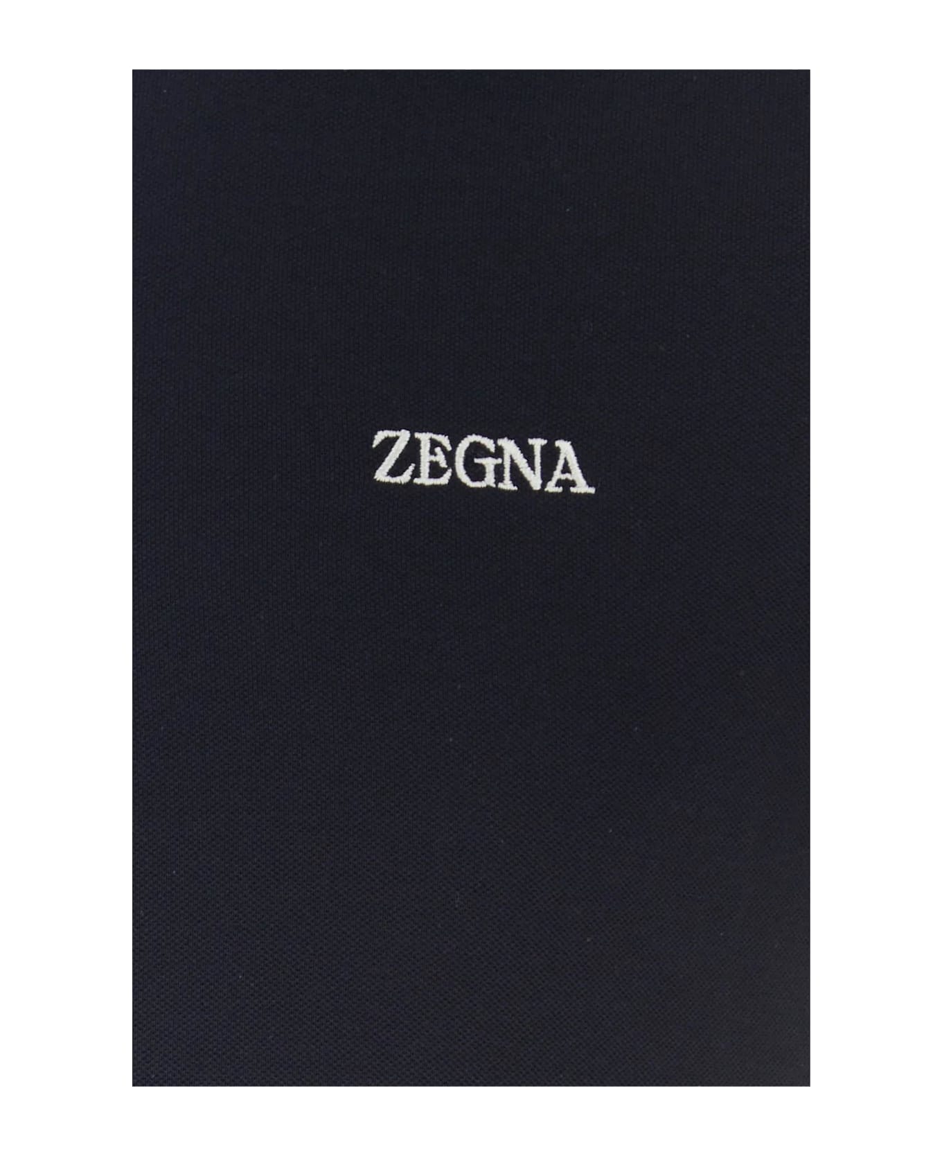 Zegna Midnight Blue Stretch Piquet Polo Shirt - BLUE