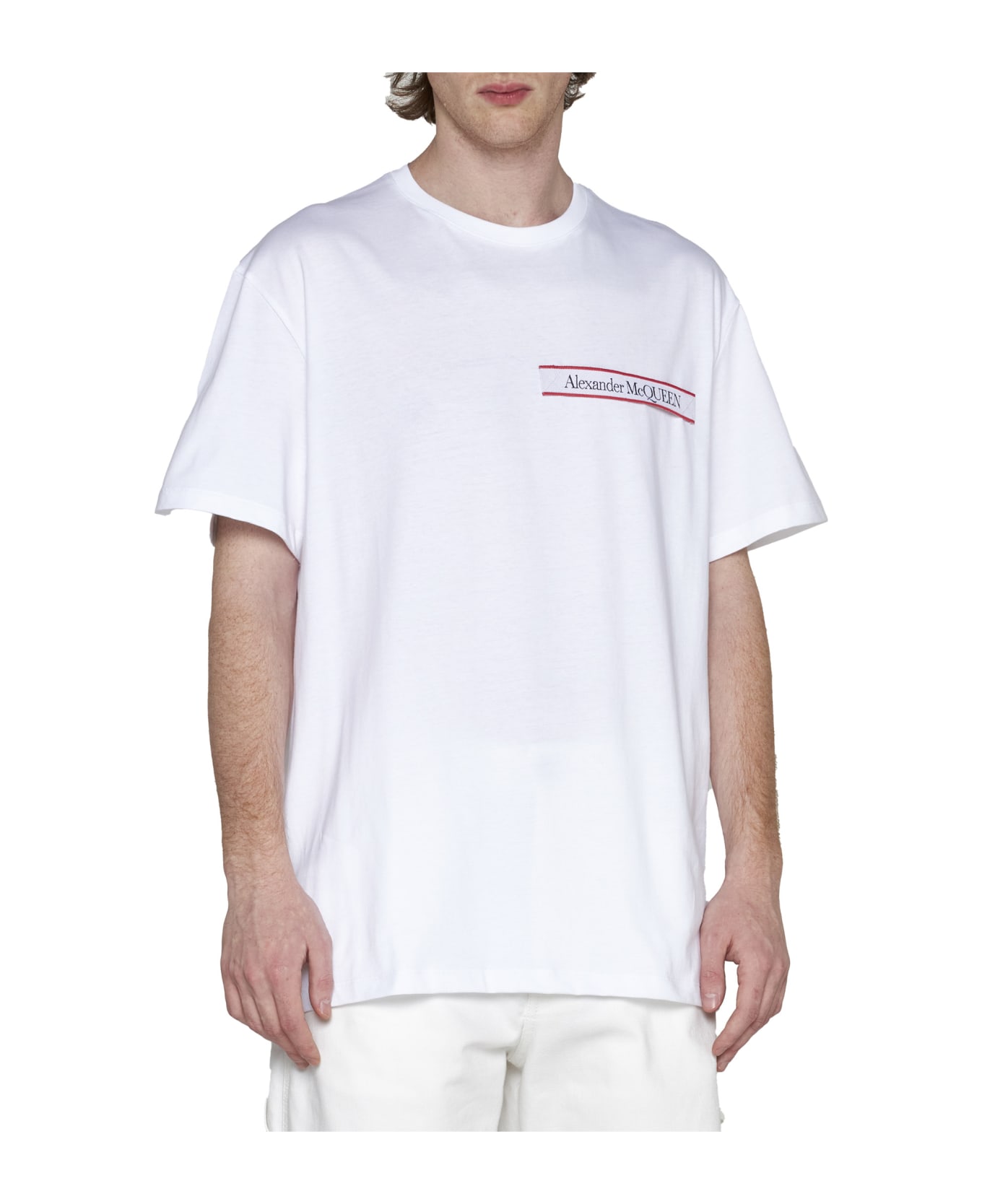 Alexander McQueen Crewneck T-shirt With Logo Tape - White Mix シャツ