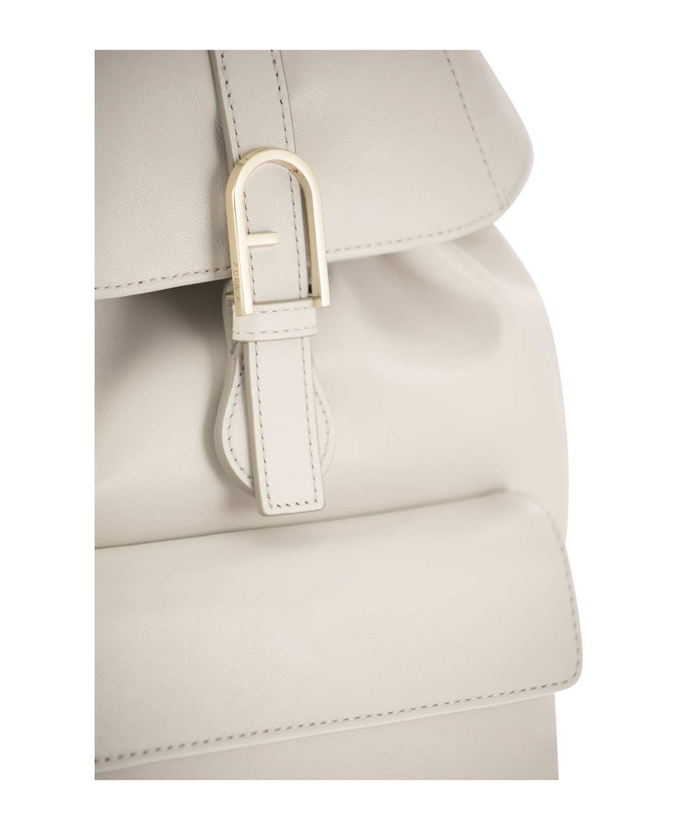 Furla 'flow' Light Grey Leather Backpack - Marshmallow