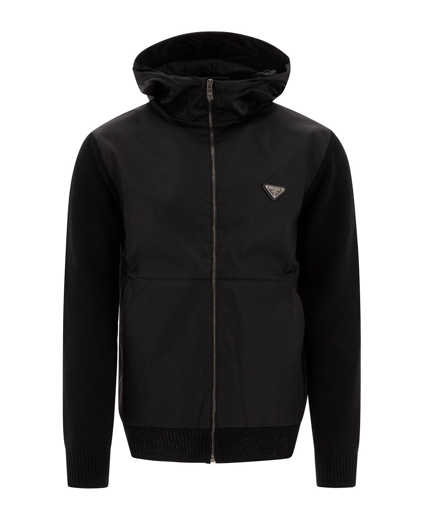 Prada Gabardine Zip-up Hoodie - Nero
