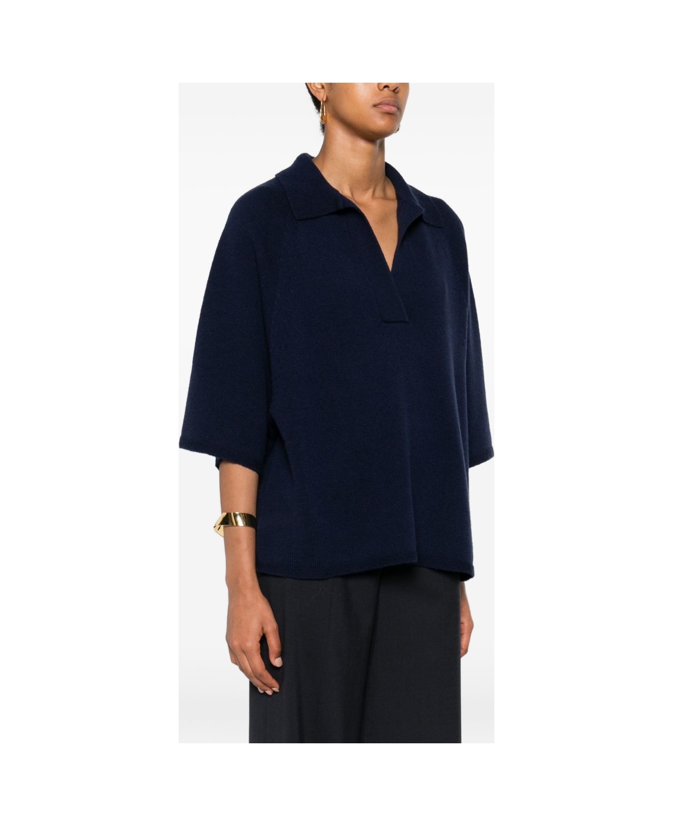 Emporio Armani Wool Oversized Polo Shirt - Blue