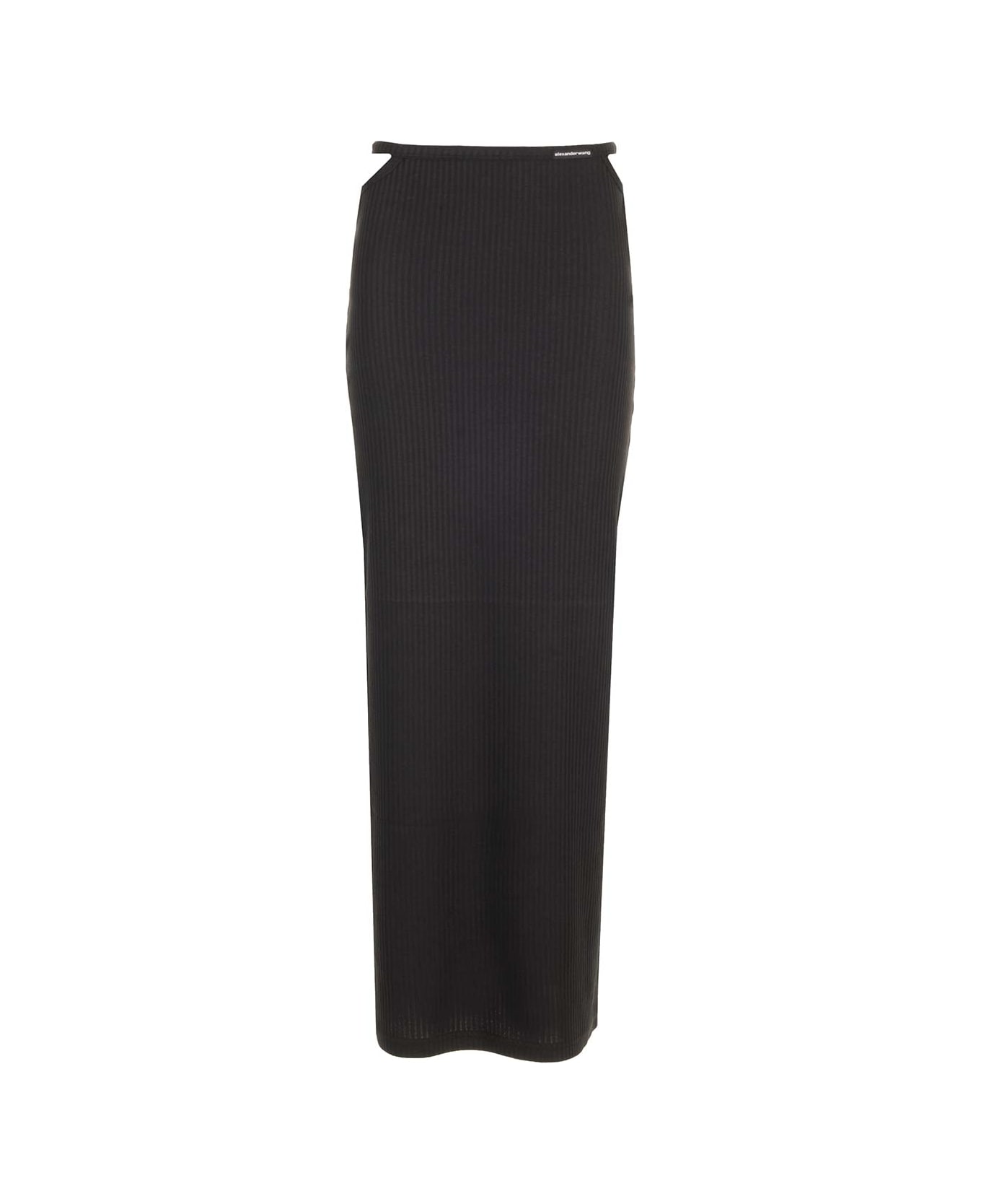Alexander Wang Long Skirt In Ribbed Stretch Cotton - Black