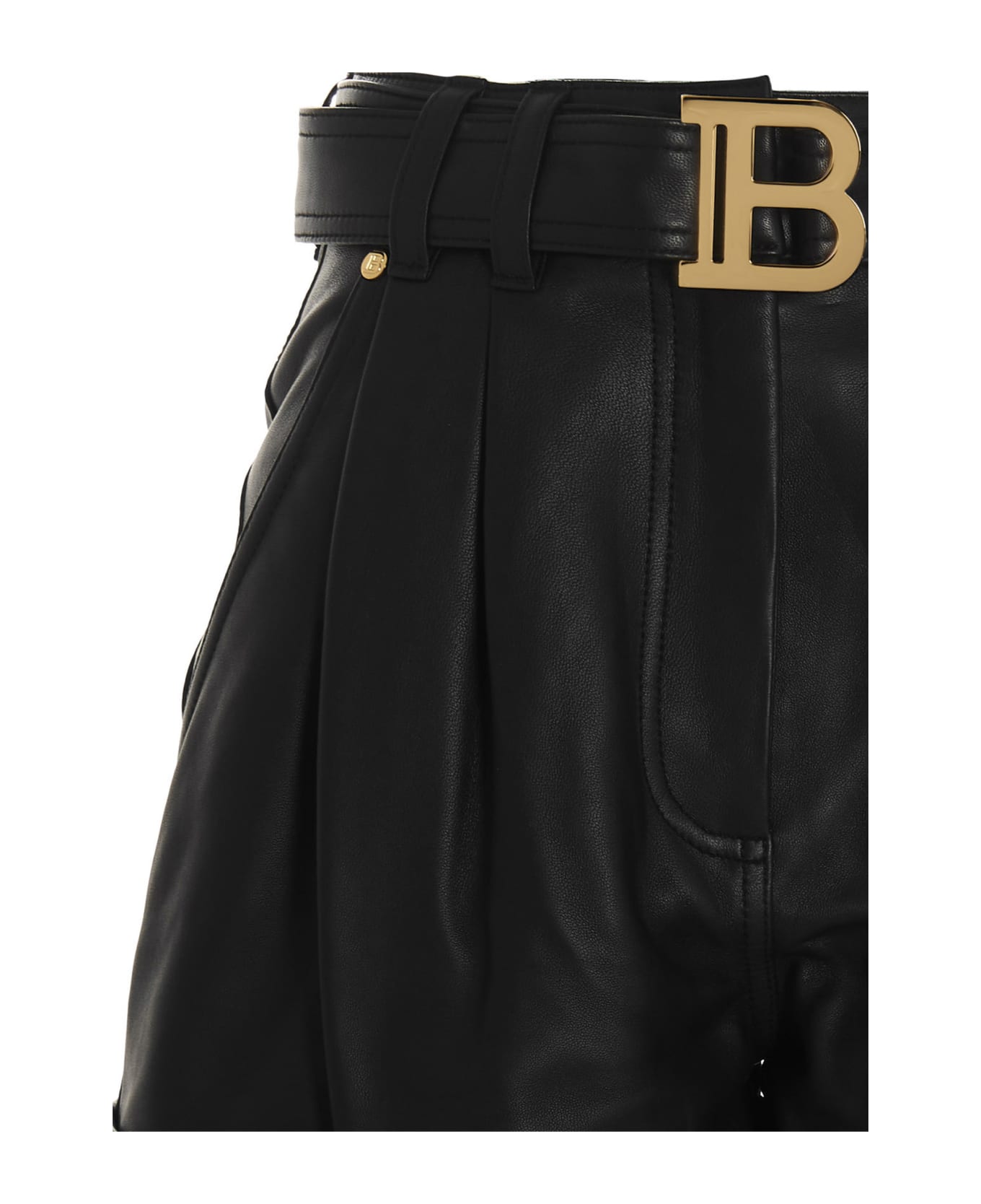 Balmain Logo Leather Shorts - Pa Noir