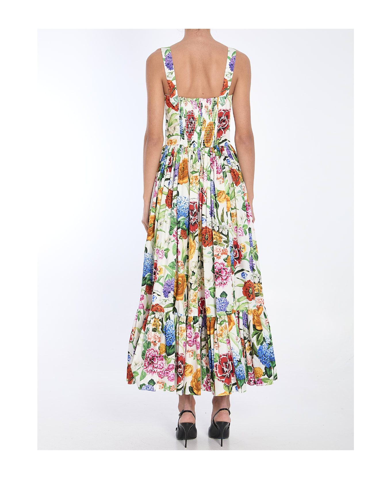 Dolce 
Gabbana Multicolor Long Dress With All-over Floral Print - MIX FIORI FDO BIANCO