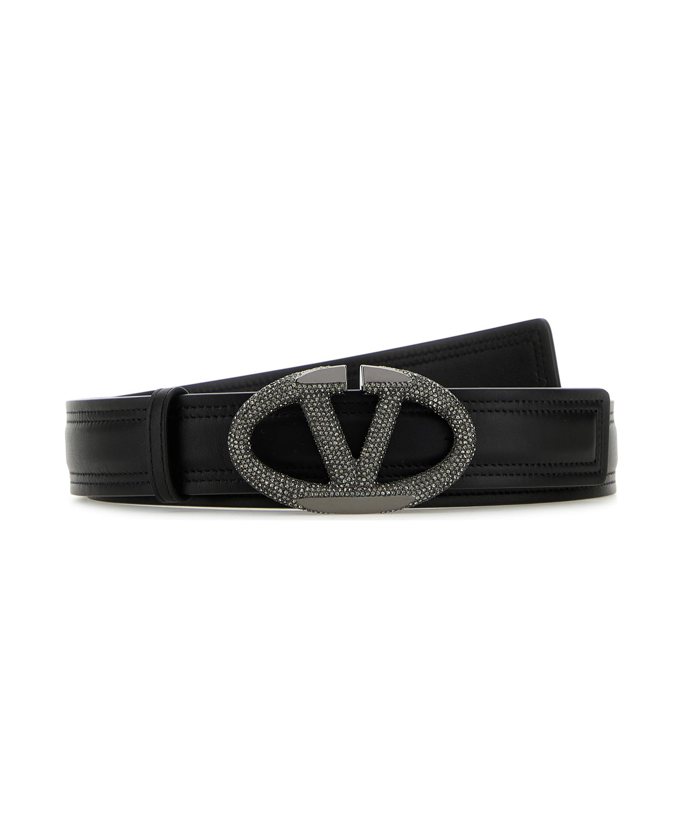 Valentino Garavani Black Leather Vlogo Belt - NEROBLACKDIAMOND