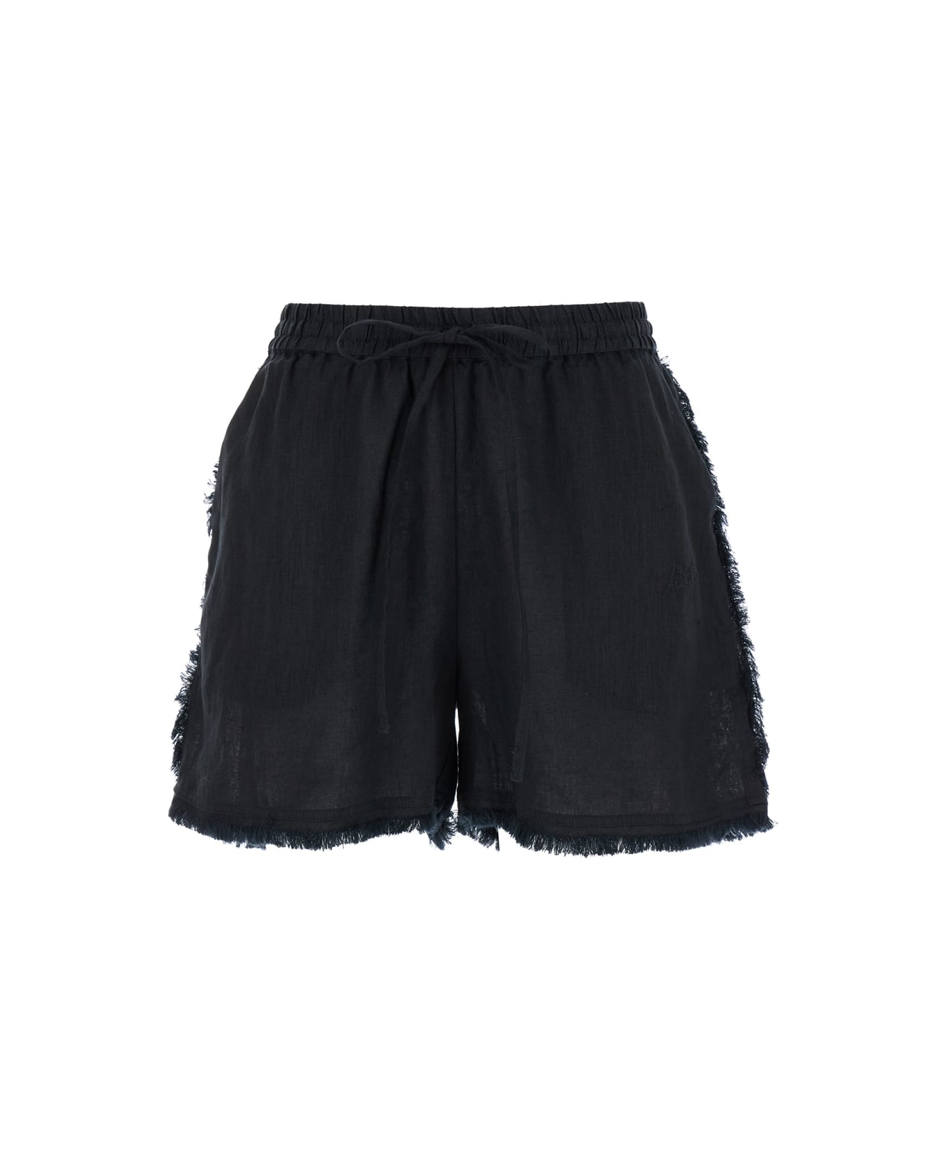 Parosh Black Shorts With Drawstring And Fringed Hem In Linen Woman - Black ショートパンツ