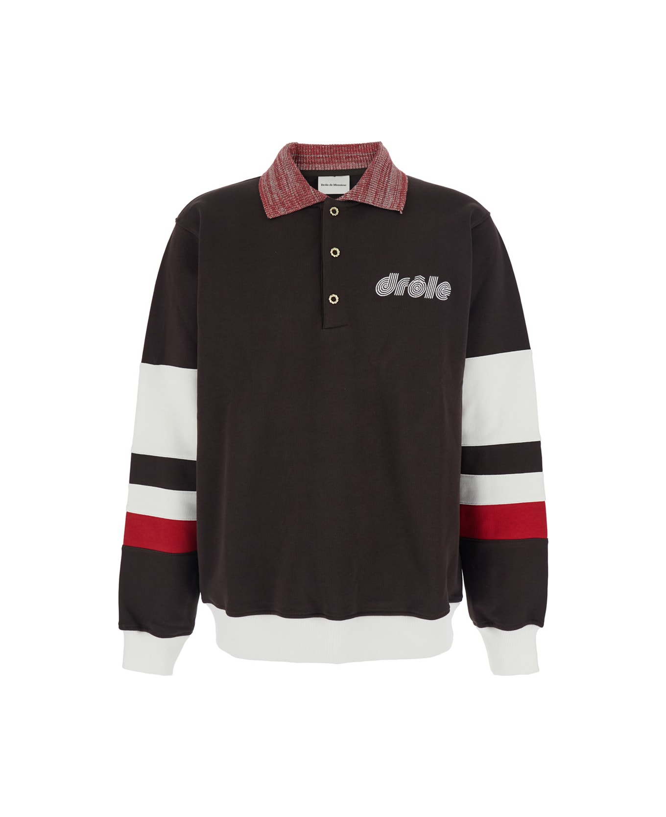 Drôle de Monsieur Brown Polo Collar Sweatshirt With Front Lettering Logo In Cotton Man - Brown