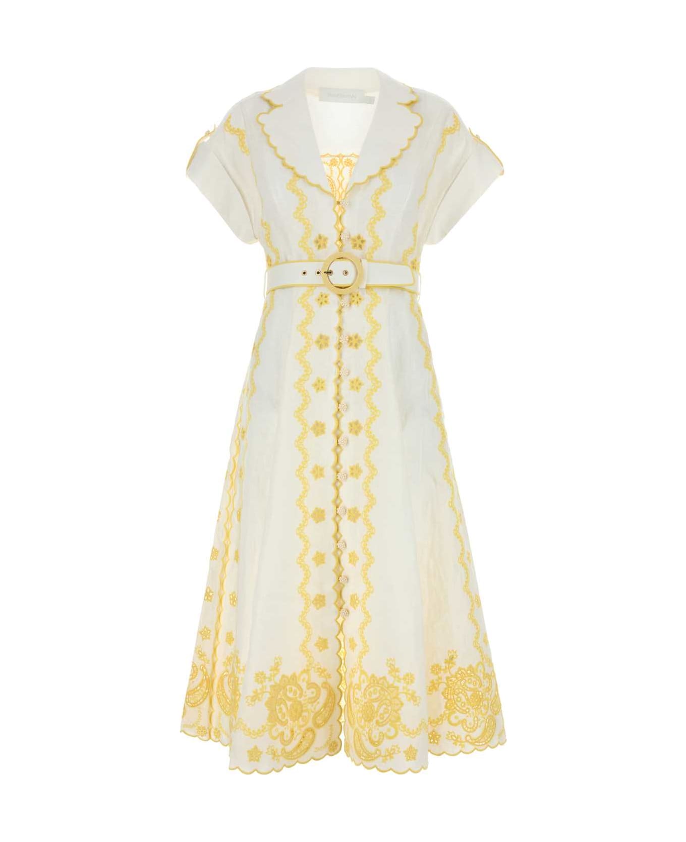 Zimmermann Embroidered Linen Lucky Dress - IVORYLEMON