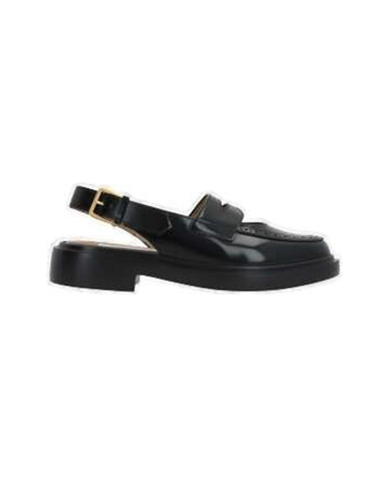 Thom Browne Cut Out Detailed Slingback Penny Loafers - Black
