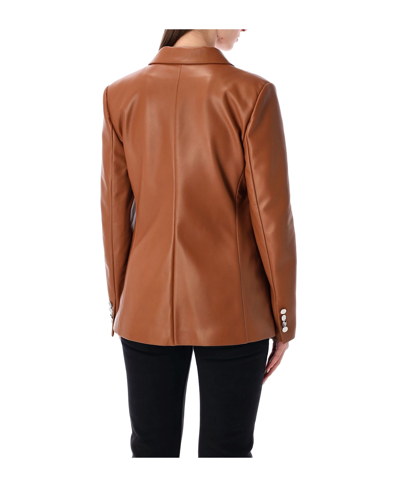 Ralph Lauren Brown Leather Double-breasted Blazer - LIGHT TOFFE