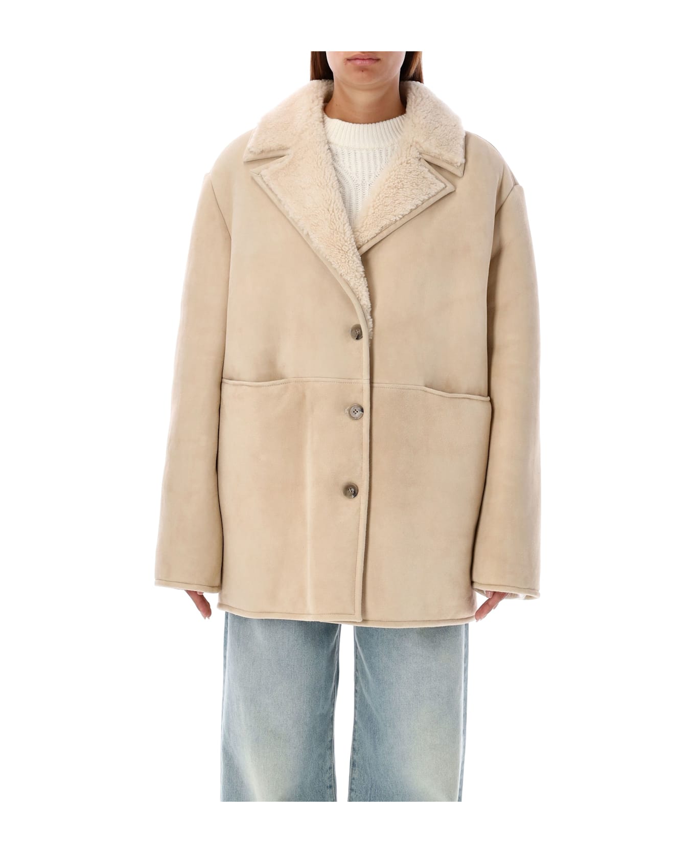 Loulou Studio Cirebo Shearling Coat - IVORY