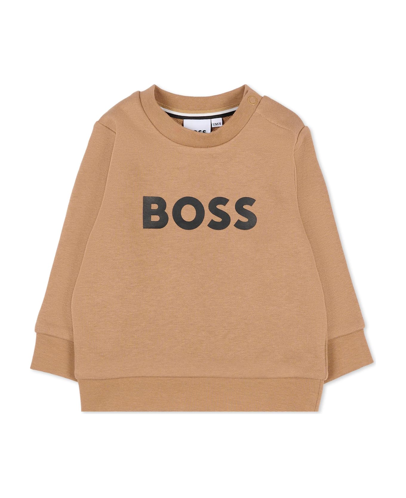 Hugo Boss Beige Sweatshirt For Baby Boy With Logo - Beige
