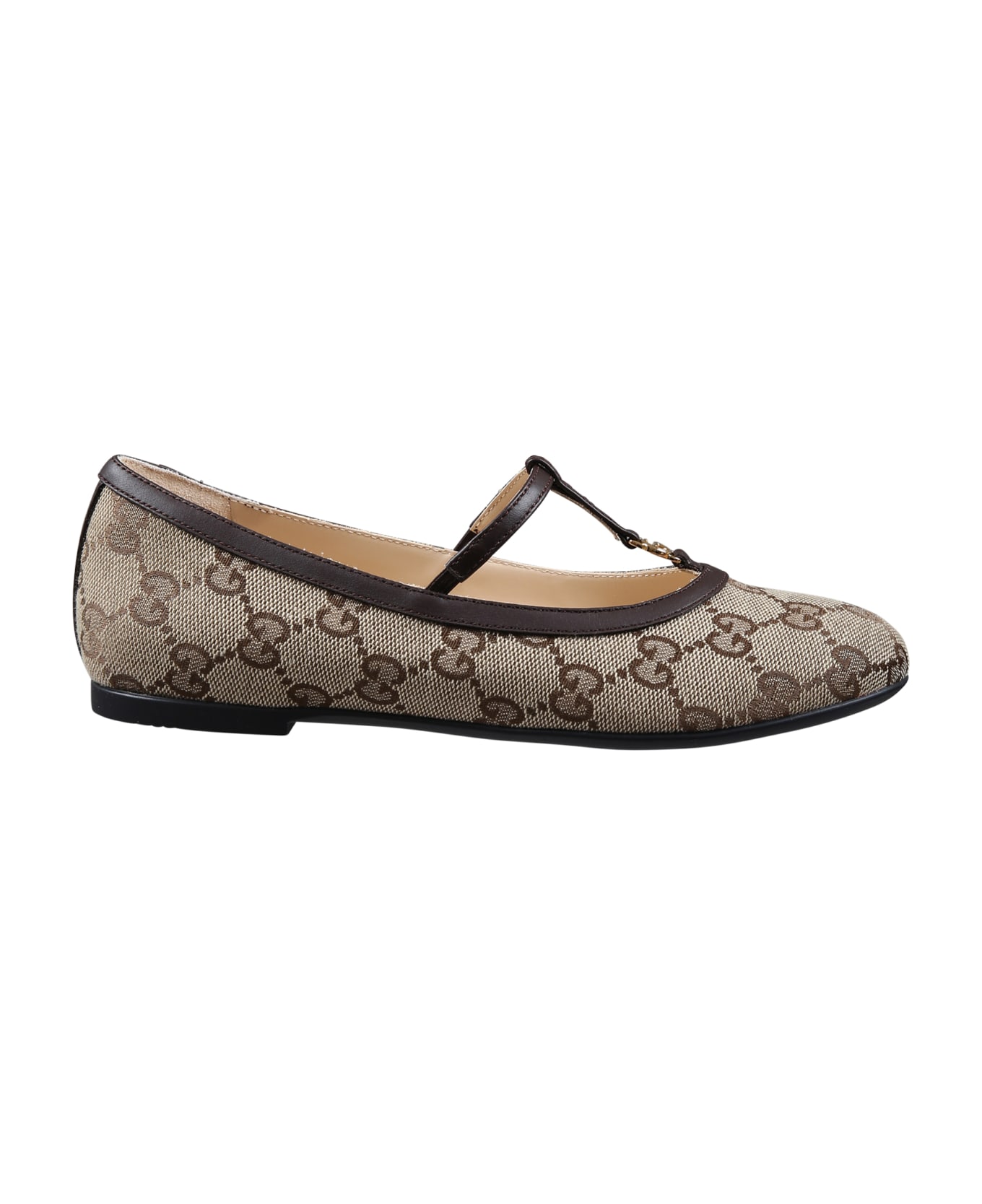Gucci Brown Ballet Flats For Girl With Gg - Beige シューズ
