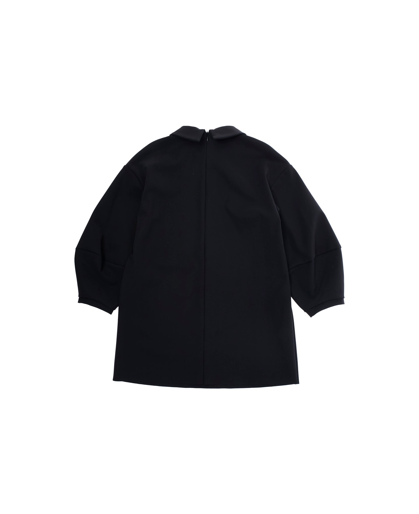 Il Gufo Black Dress With Beaded Collar And Rear Zip Closure In Tech Fabric Stretch Girl - Black