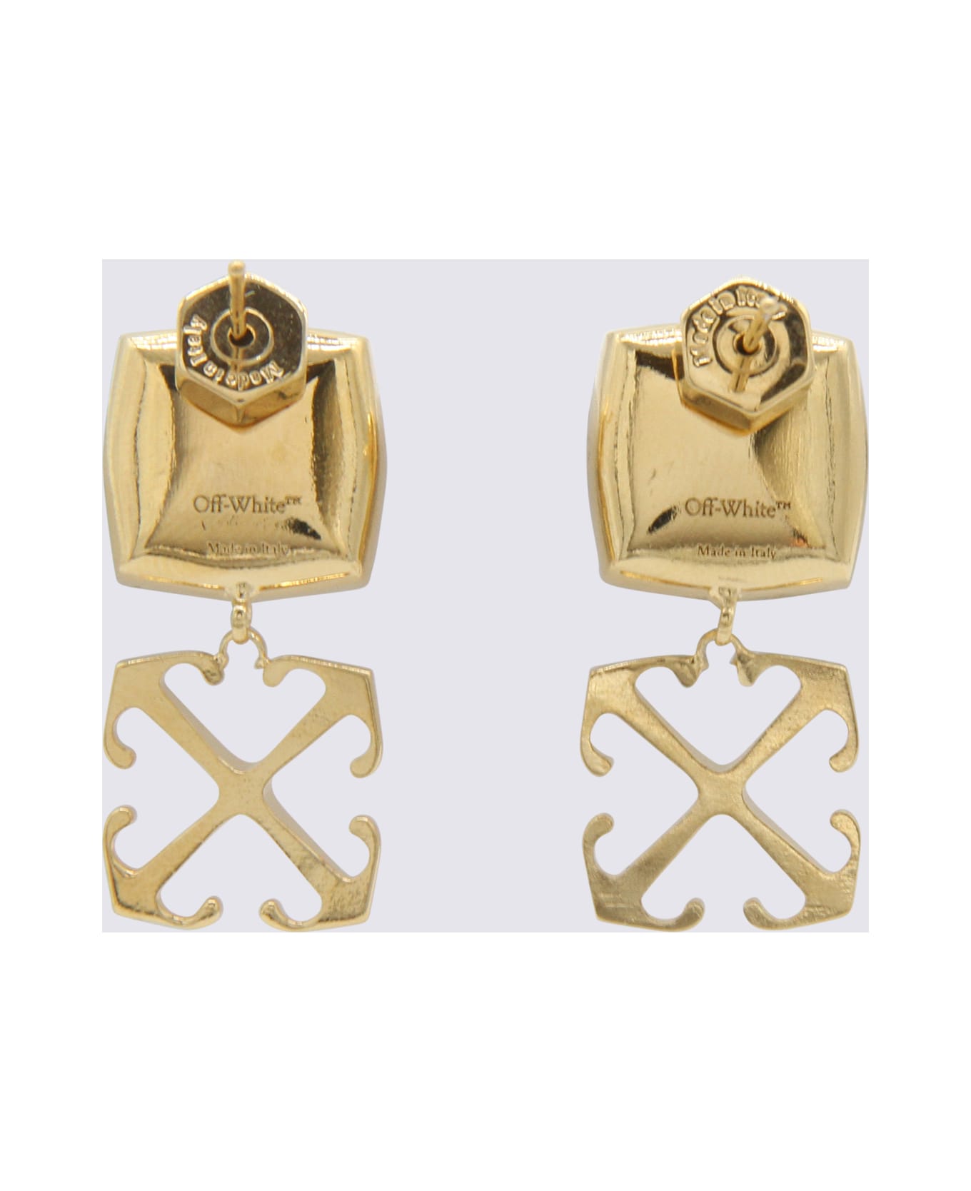 Off-White Gold Brass Arrow Earrings - Golden
