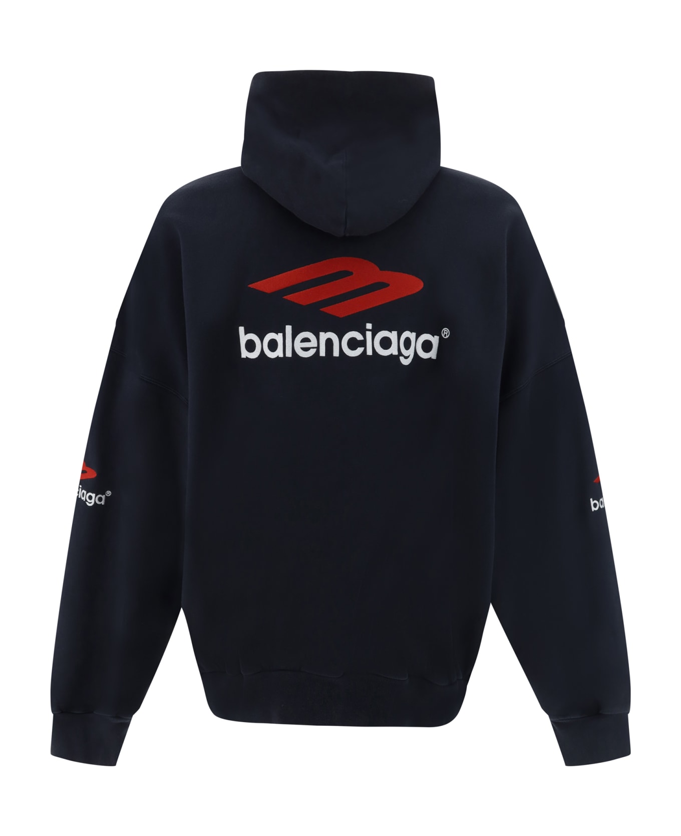 Balenciaga 3b Icon Embroidered Hoodie - Fade Black/red/white フリース