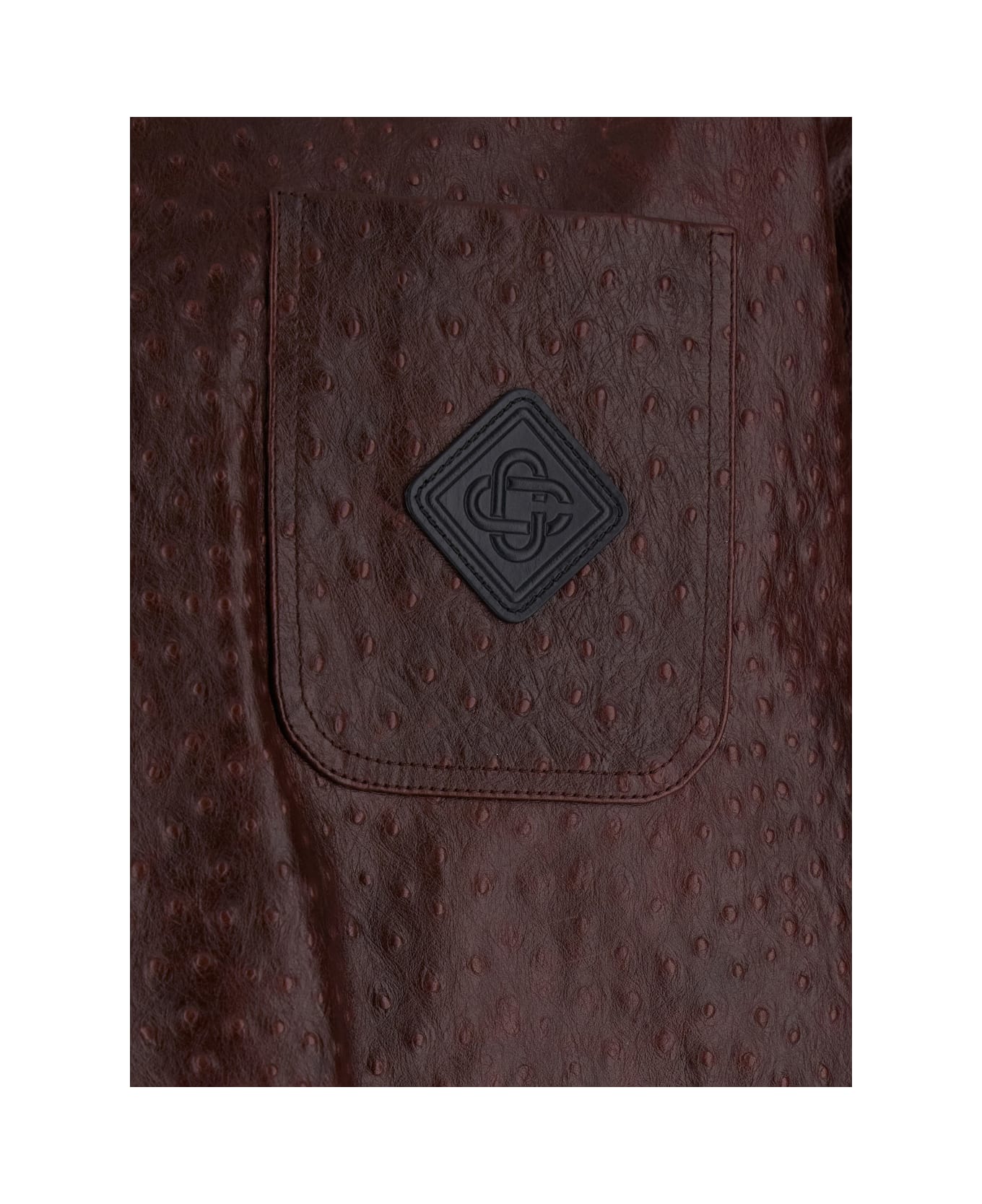 Casablanca Bordeaux Jacket With Logo Patch On The Front And Ostrich Skin Effect In Leather Man - Bordeaux