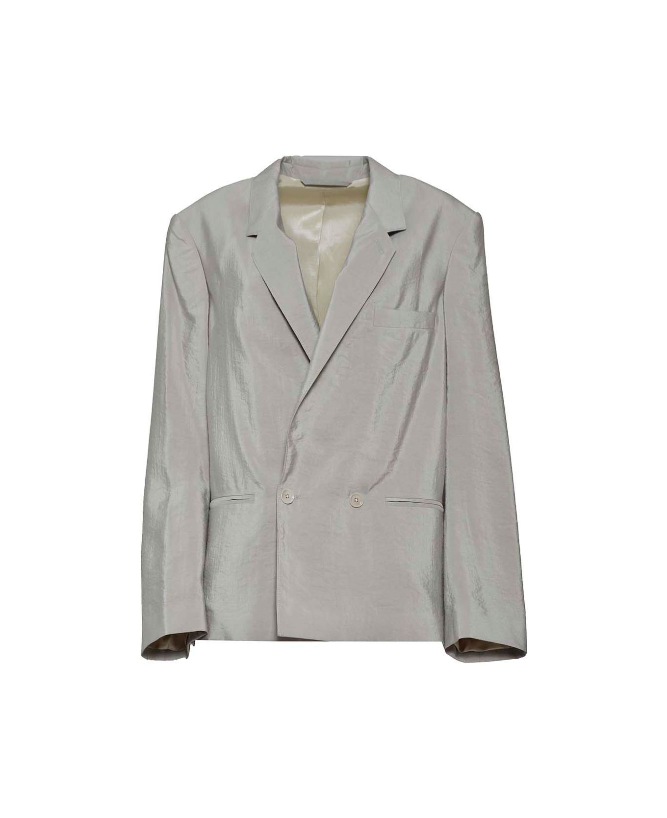 Lemaire Double-breasted Long-sleeved Crinkled Blazer - GREY