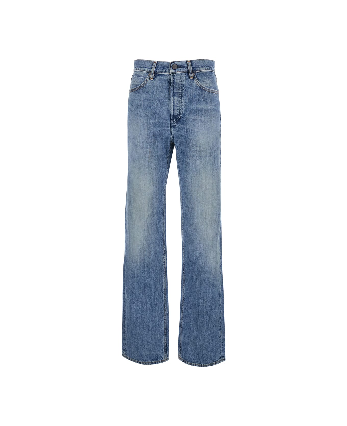 Frame 'the Stack' Blue Jeans With Five-pocket Design And Washed Effect In Denim Woman - Blu
