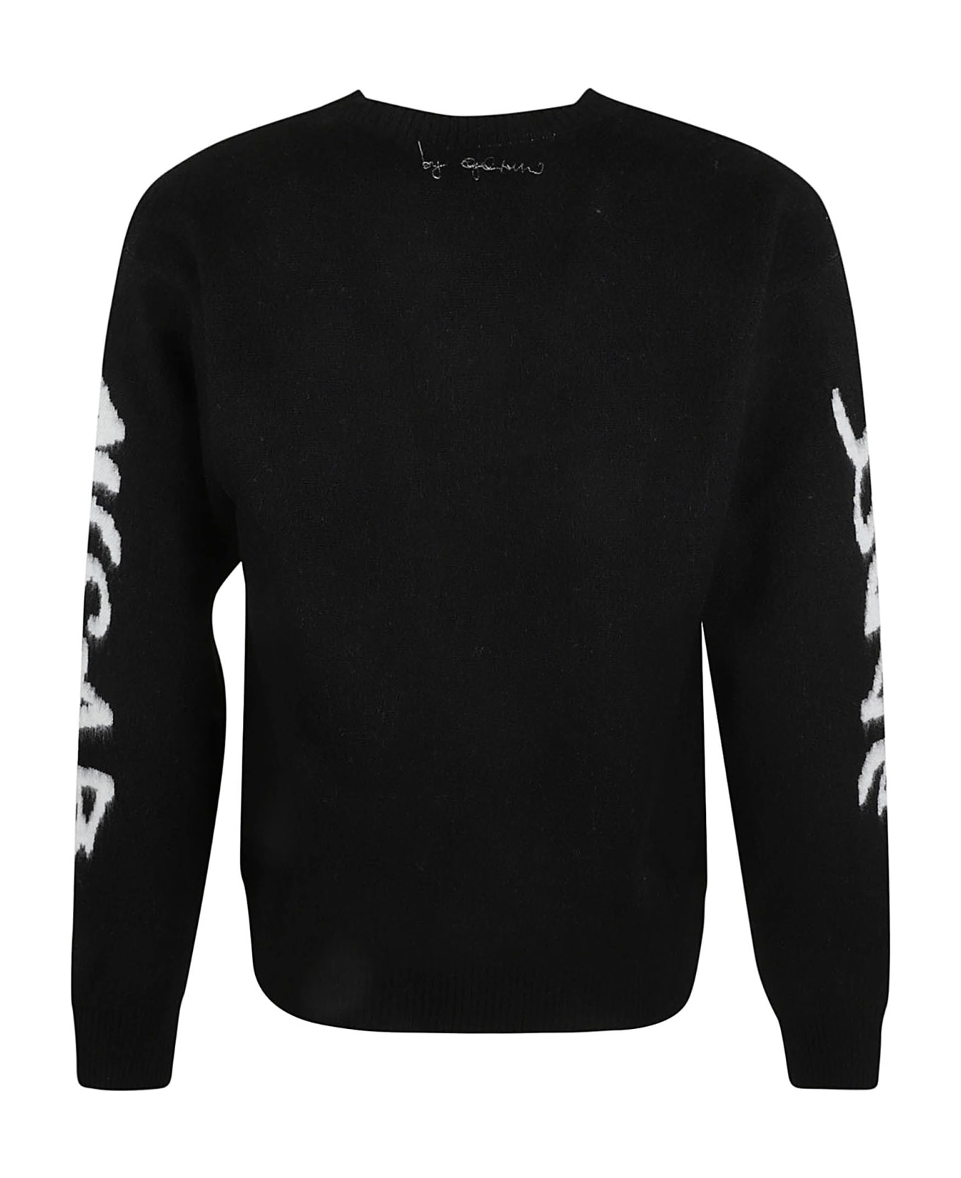 GCDS Rib Trim Fur Applique Logo Sweater - Black