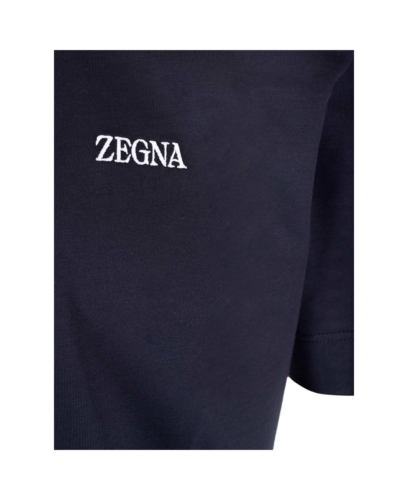 Zegna T-shirt With Mini Logo Zegna - BLUE