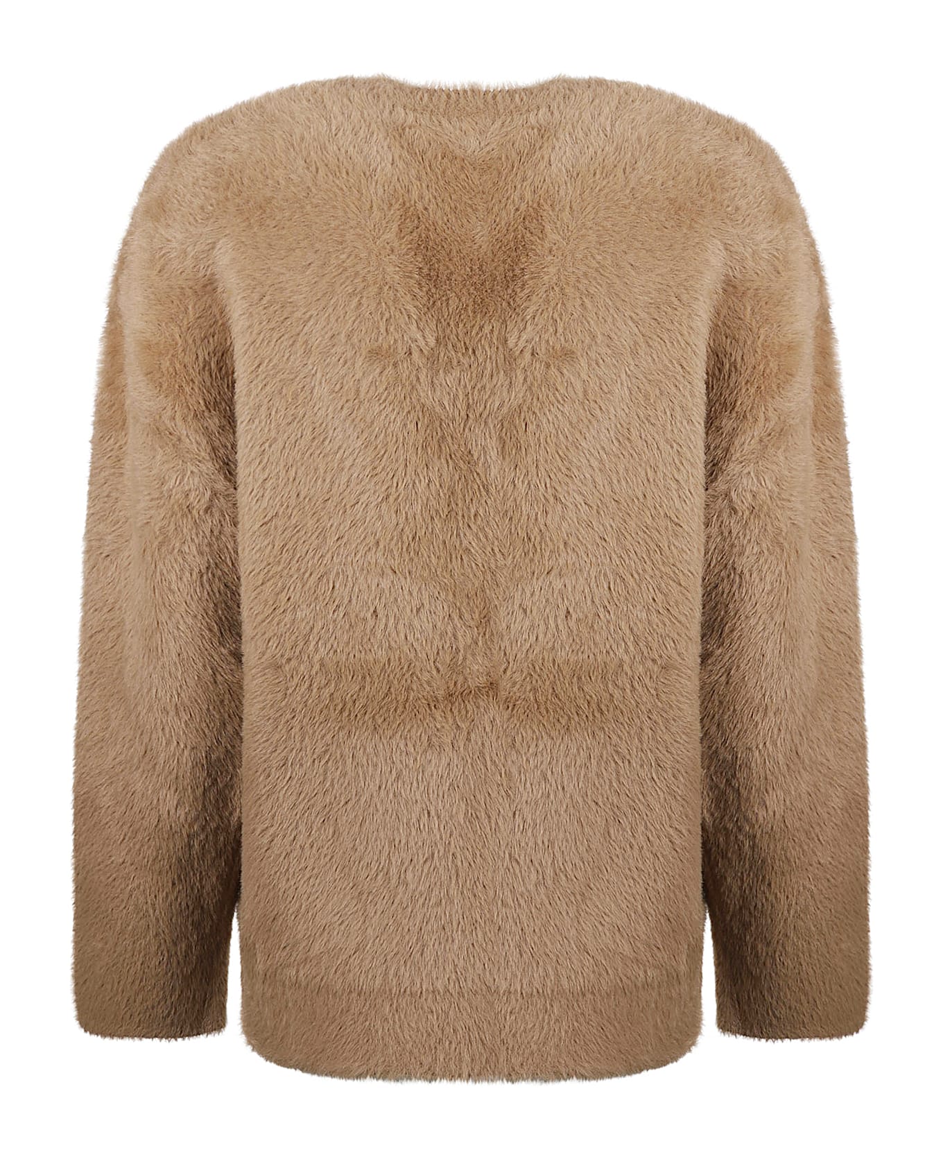 Forte_Forte All-over Fur Applique V-neck Cardigan - Tan