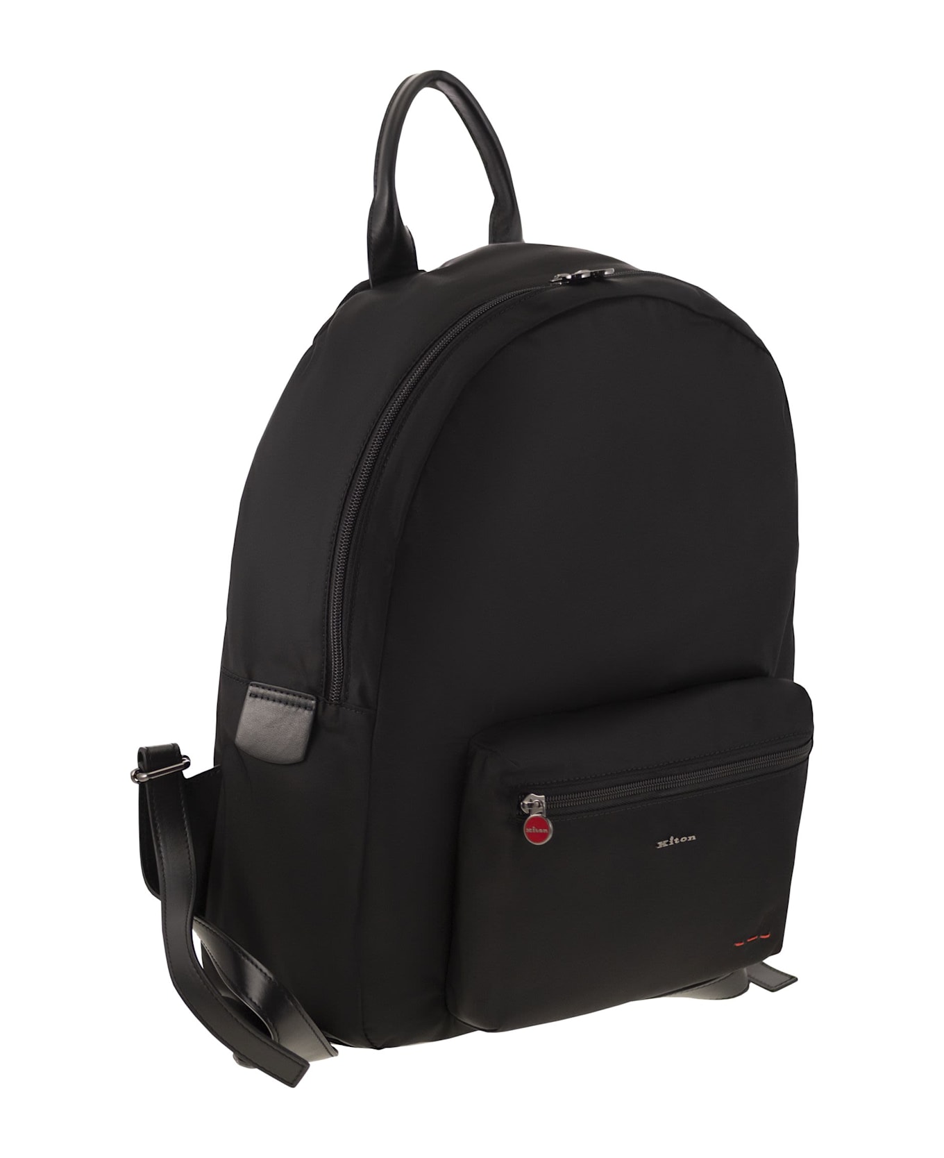 Kiton Technical Fabric Backpack With Logo - Black