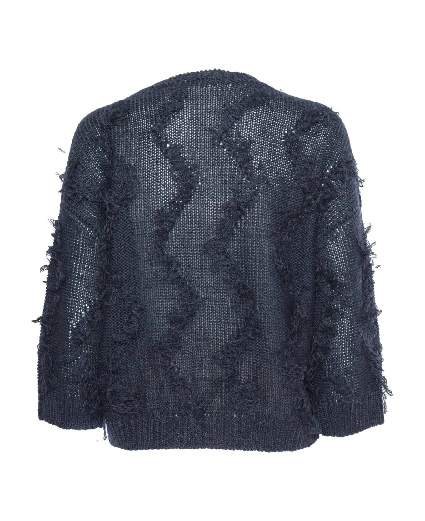 Peserico Black Tricot Sweater With Fringes - BLACK