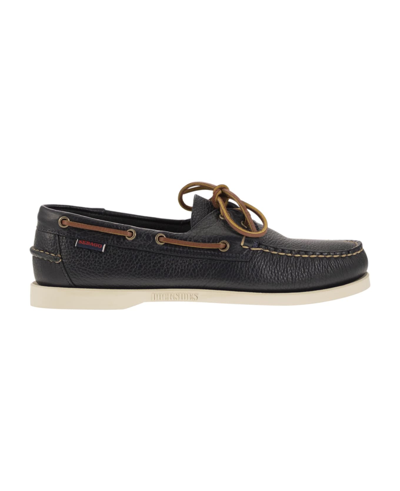 Sebago Portland - Moccasin With Grained Leather - Navy Blue