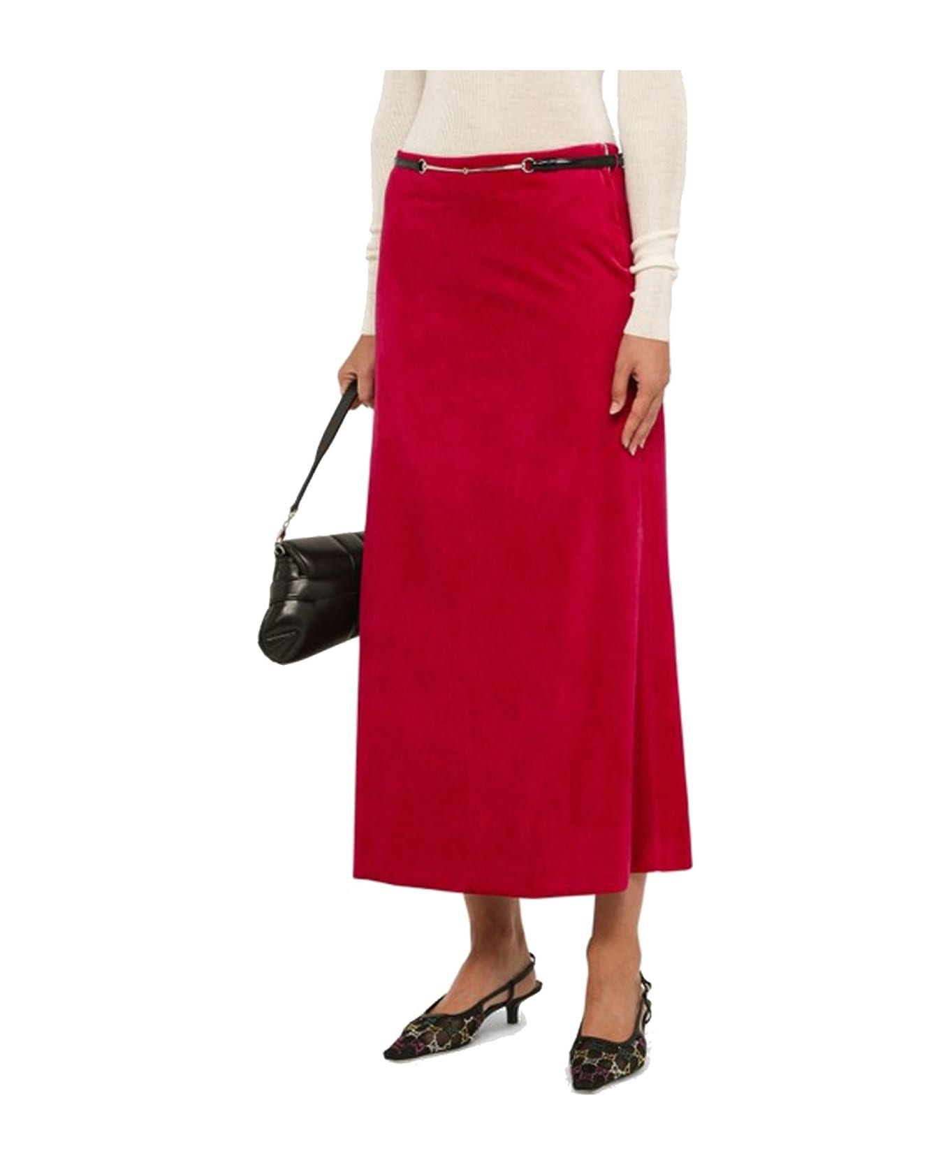 Gucci Velvet Bloom Midi Skirt - Pink