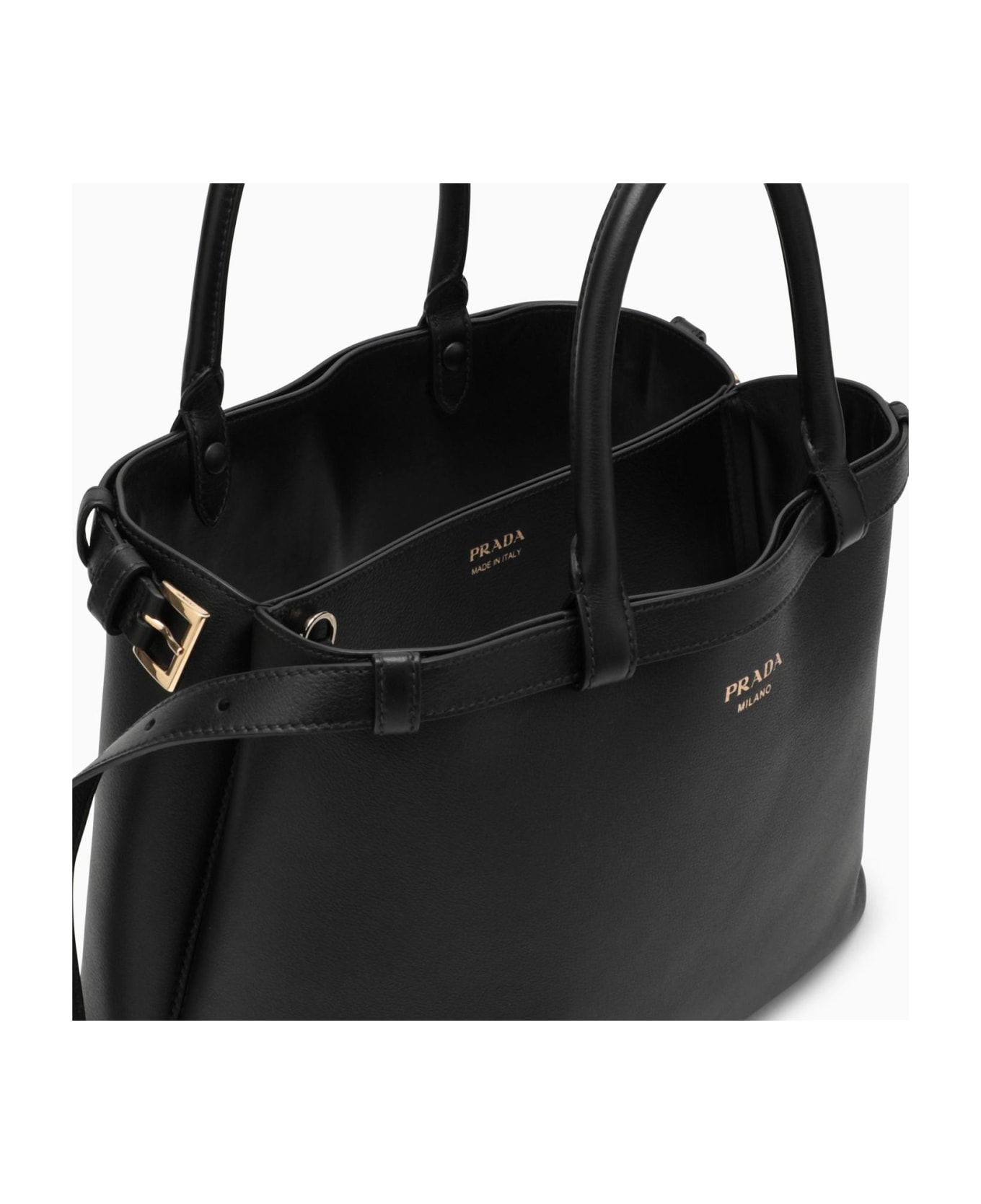 Prada Black Medium Leather Handbag With Belt - Nero