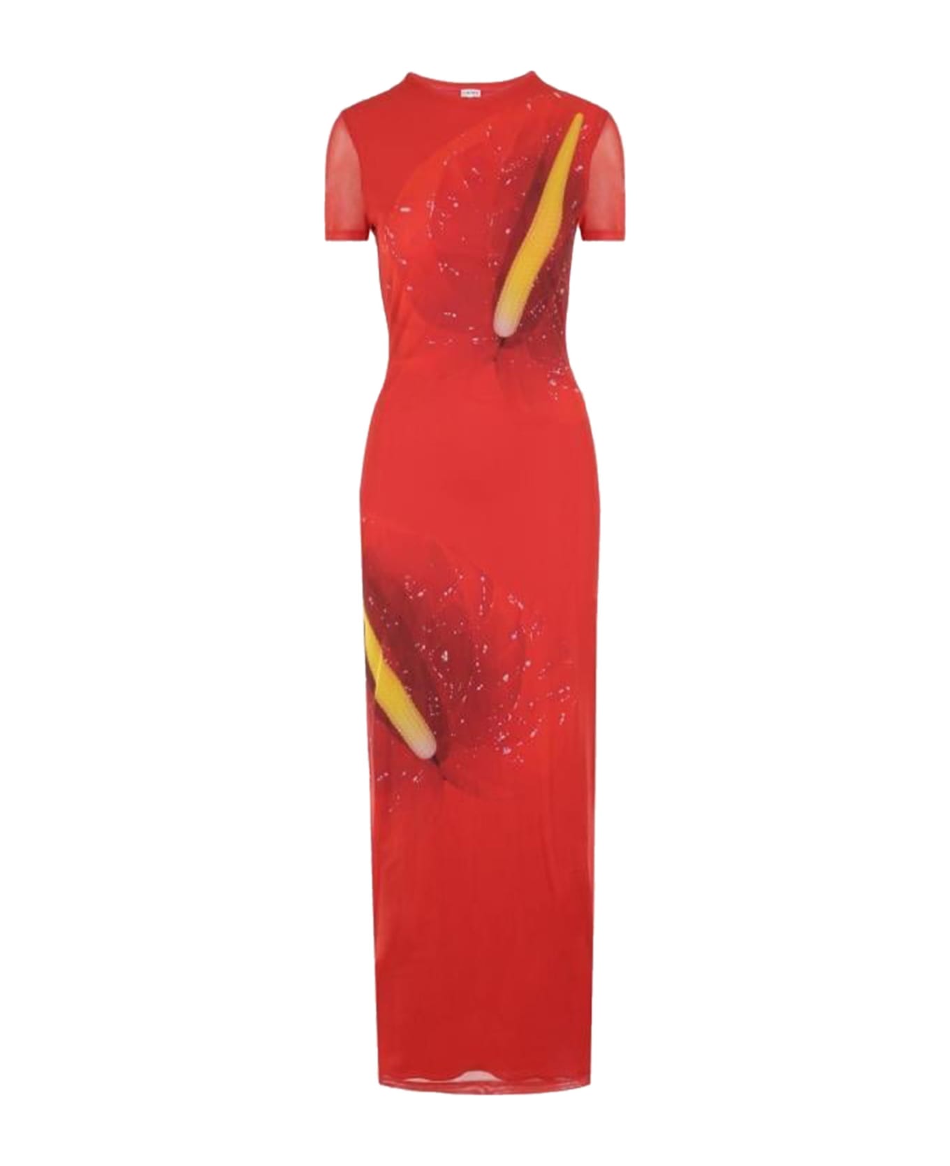 Loewe Anthurium Semi Sheer Mesh Dress - RED