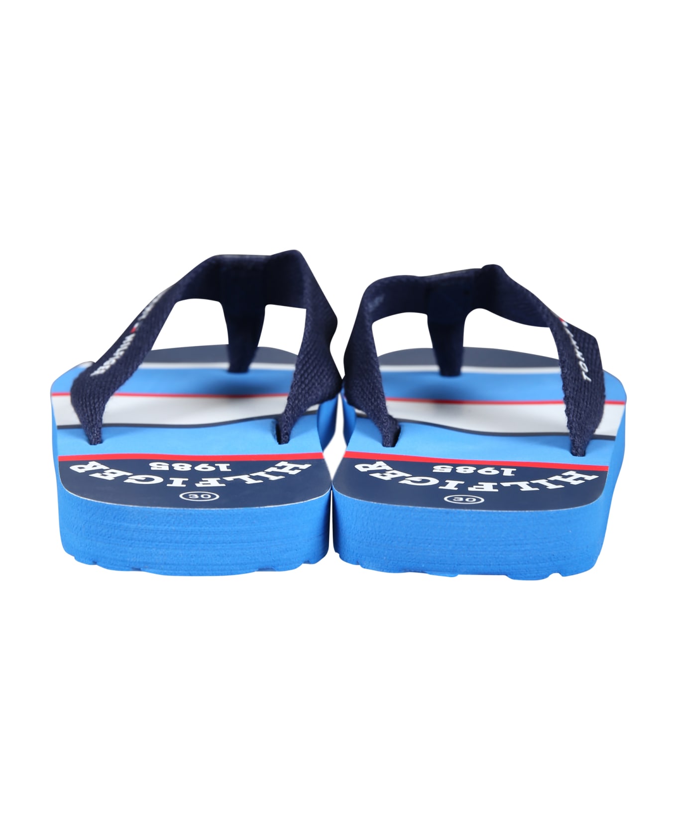Tommy Hilfiger Blue Flip Flops For Girl With Logo And Flag - Blue シューズ
