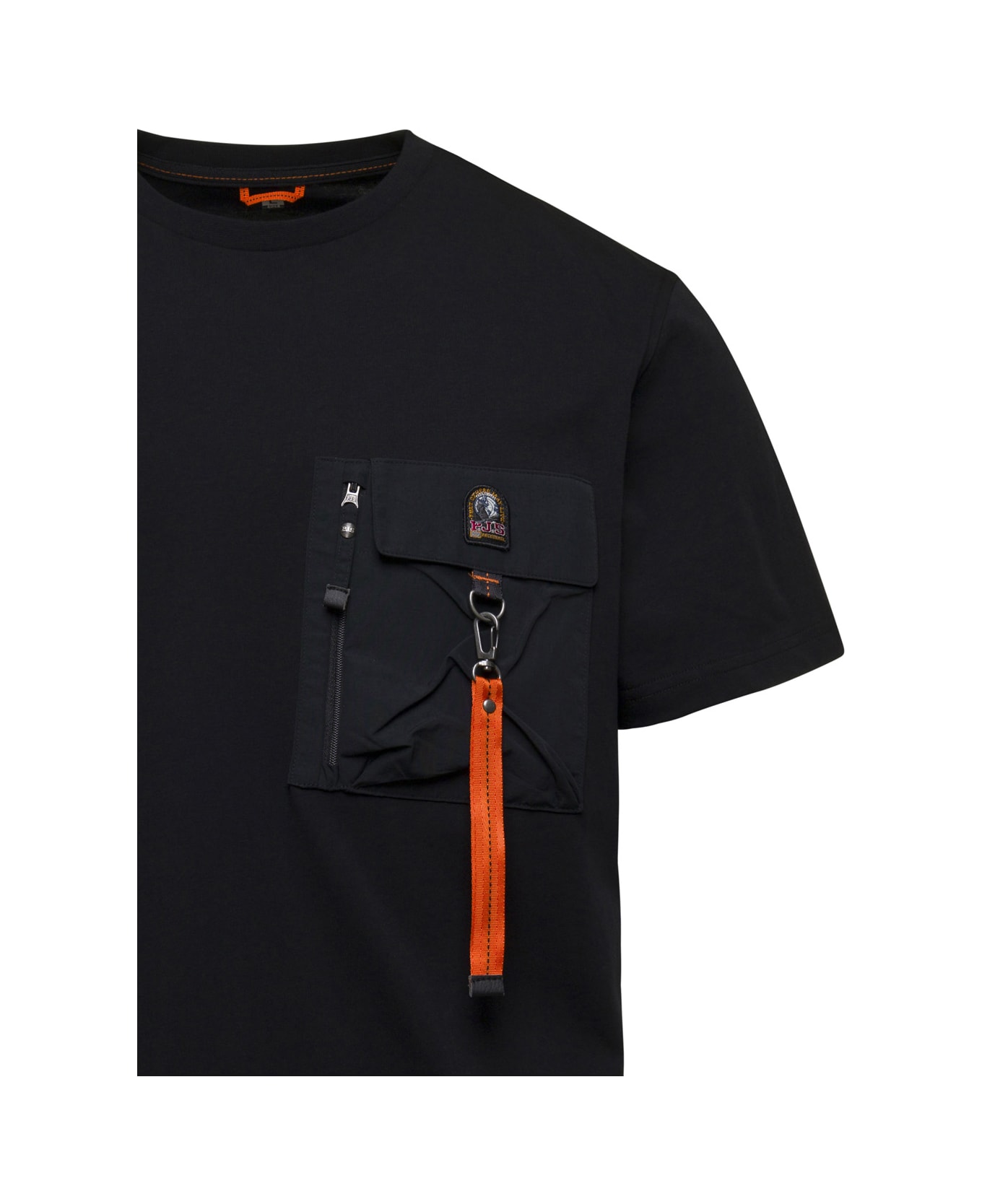 Parajumpers Black T-shirt With Patch Pocket And Zip In Cotton Man - Black シャツ