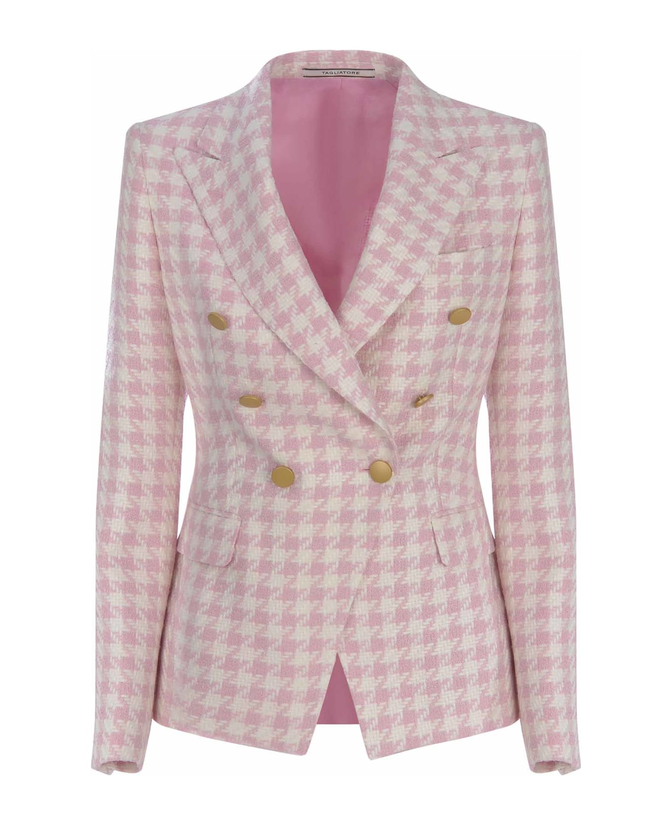 Tagliatore Pink And White Linen Blend Blazer - Rosa