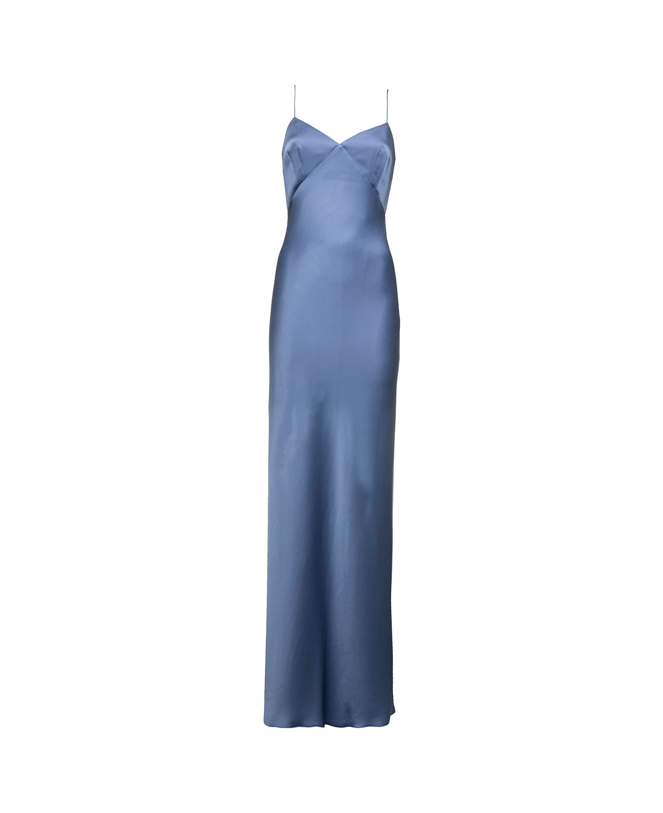 Max Mara Long Light Blue Slip Dress In Acetate Blend Woman - Light blue