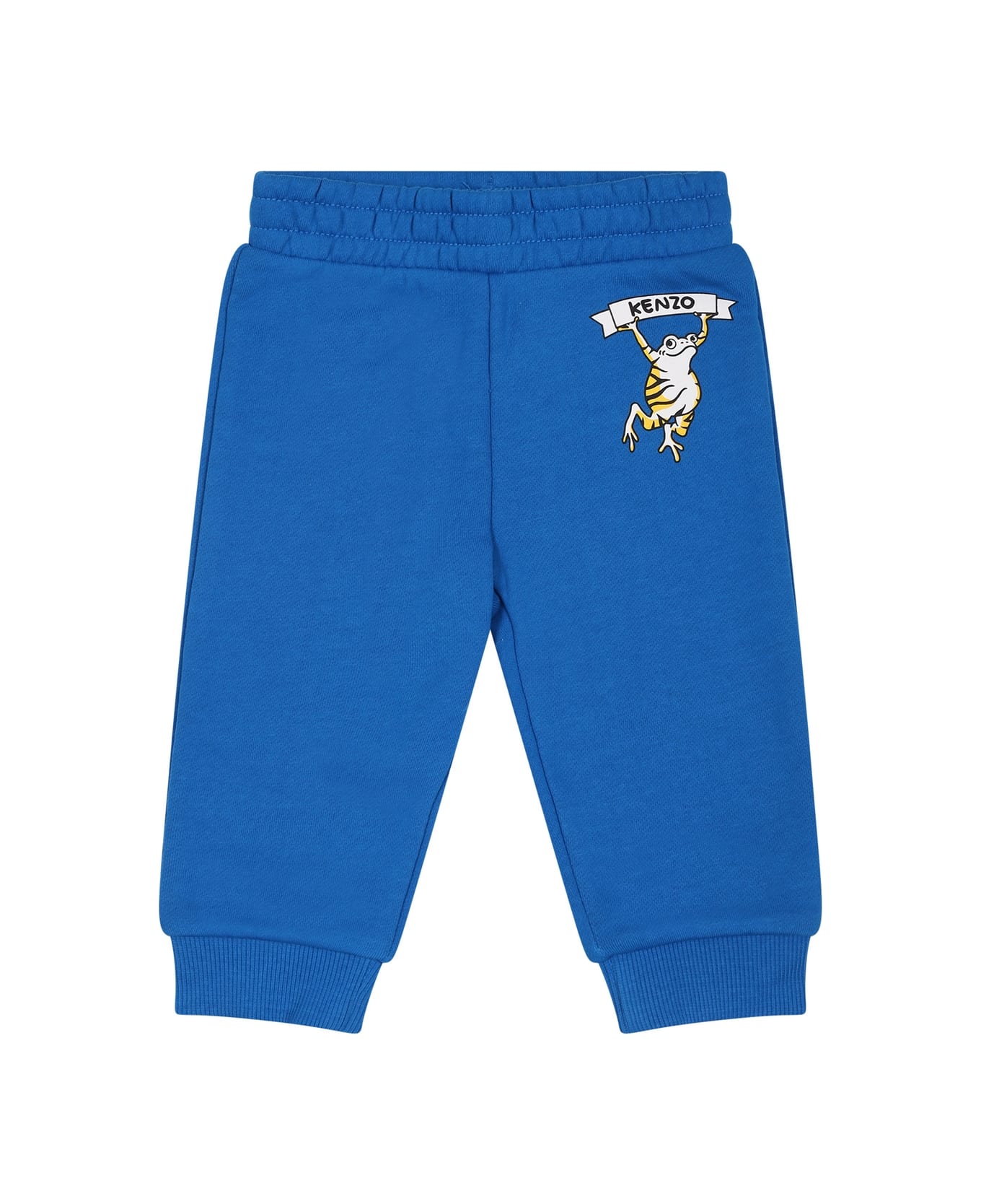 Kenzo Kids Light Blue Trousers For Baby Boy With Logo And Print - Light Blue