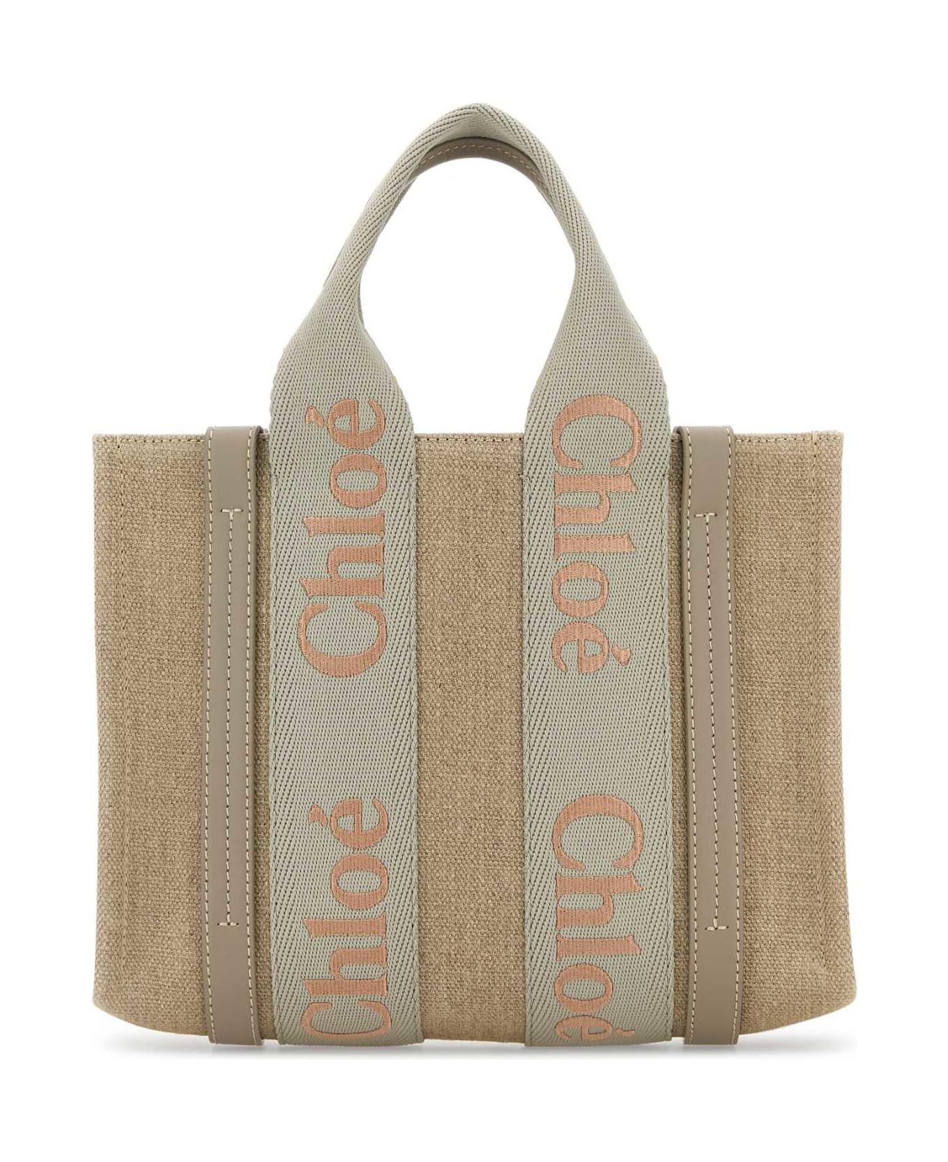 Chloé Multicolor Linen Small Woody Shopping Bag - VINTAGEKHAKI