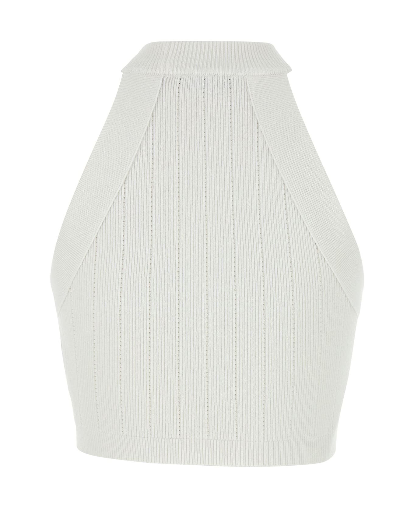 Balmain Halterneck Knit Cropped Top - BLANC