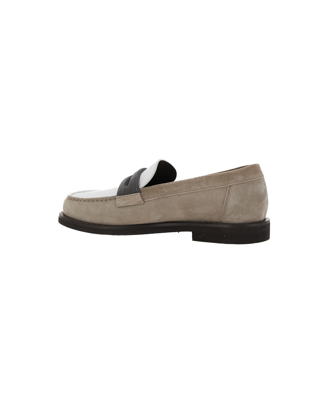 Brunello Cucinelli Beige Loafers With Monile Detail And Chain In Suede Woman - Beige