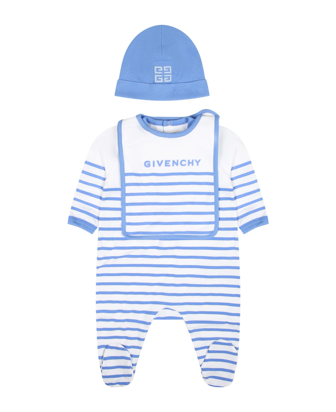 Givenchy Light Blue Set For Baby Boy With Logo Stripes - Light Blue