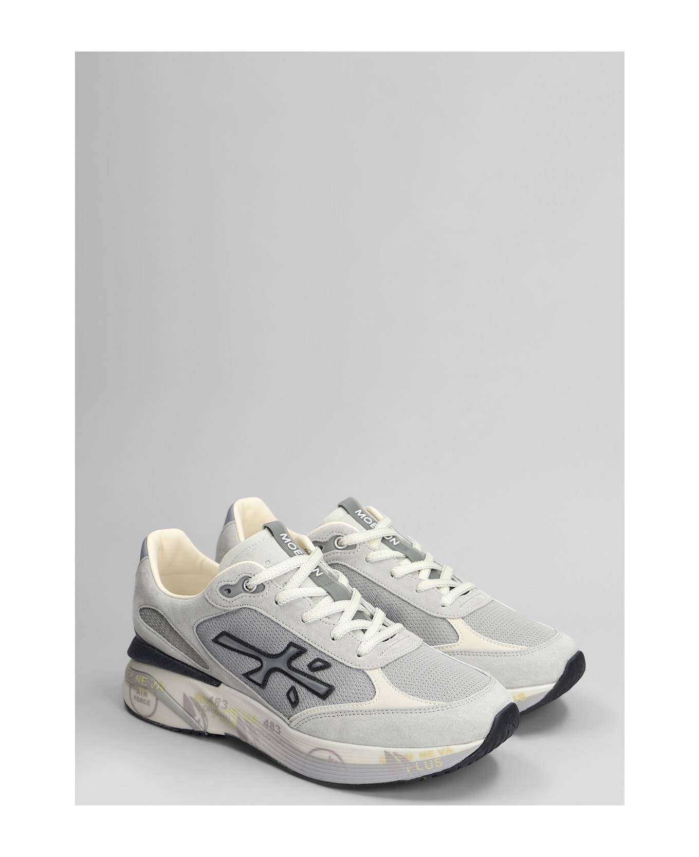 Premiata Moerun Sneakers In Grey Suede And Fabric - grey
