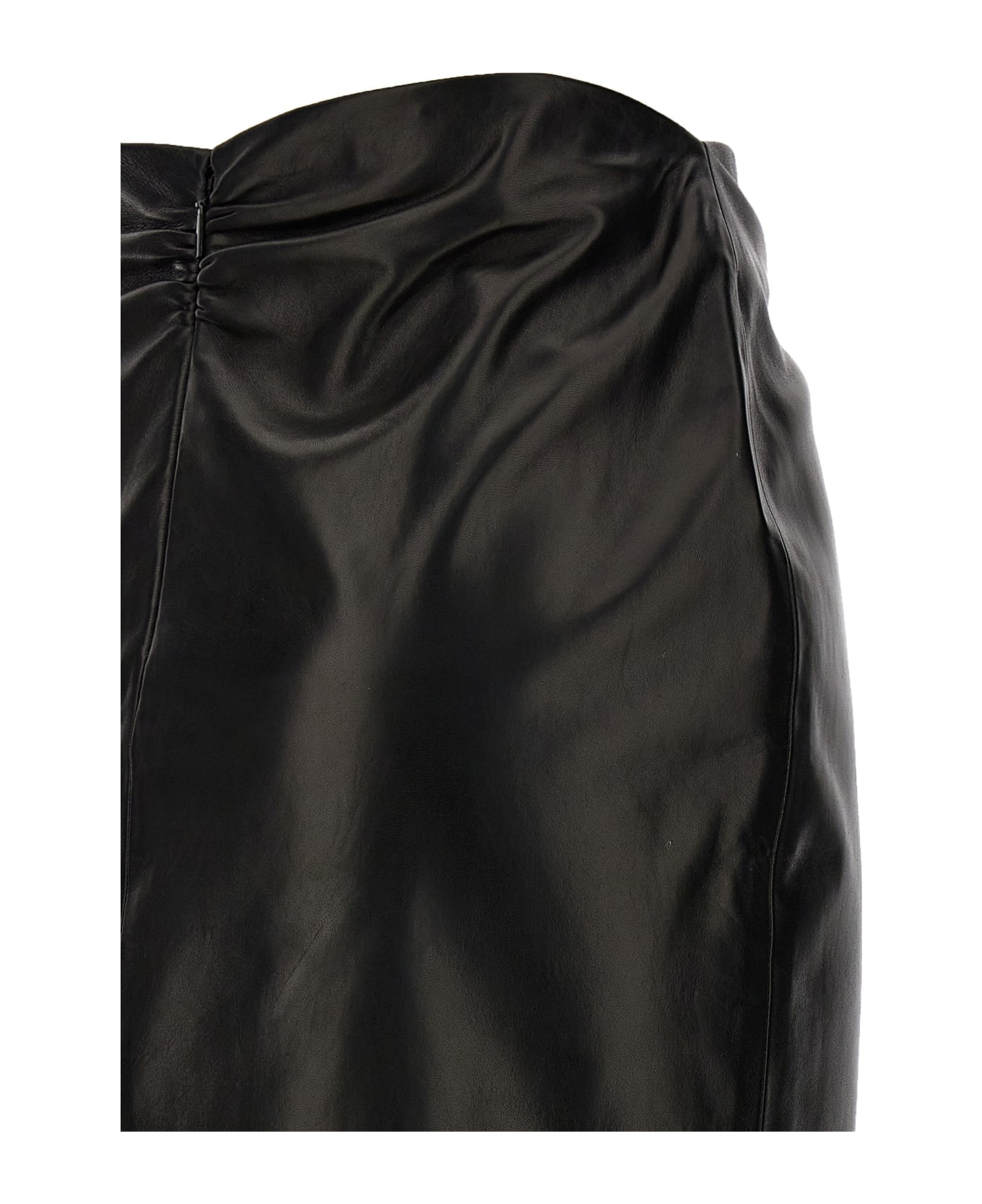 Saint Laurent Ruched Detail Leather Skirt - Black  