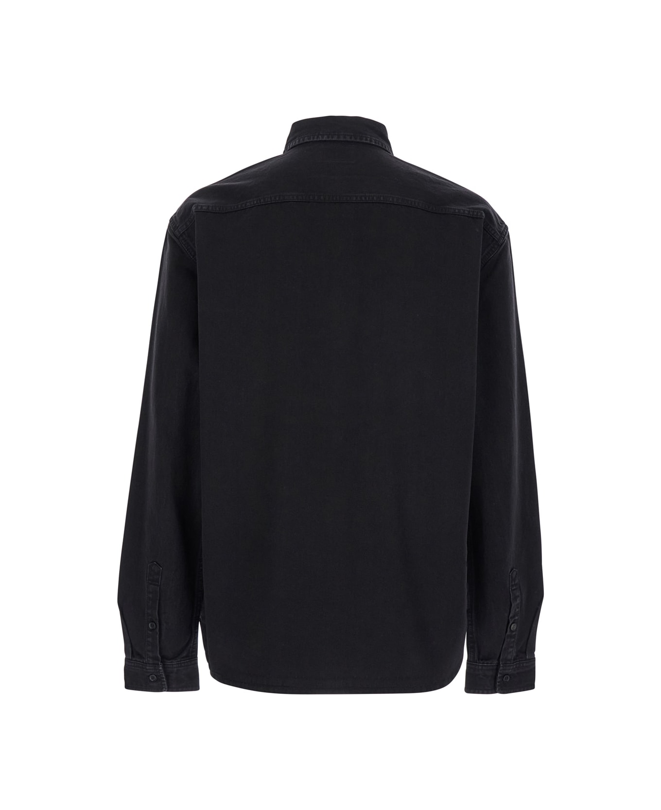 Saint Laurent Black Oversized Shirt With Tonal Cassandre Embroidery In Denim Man - Black