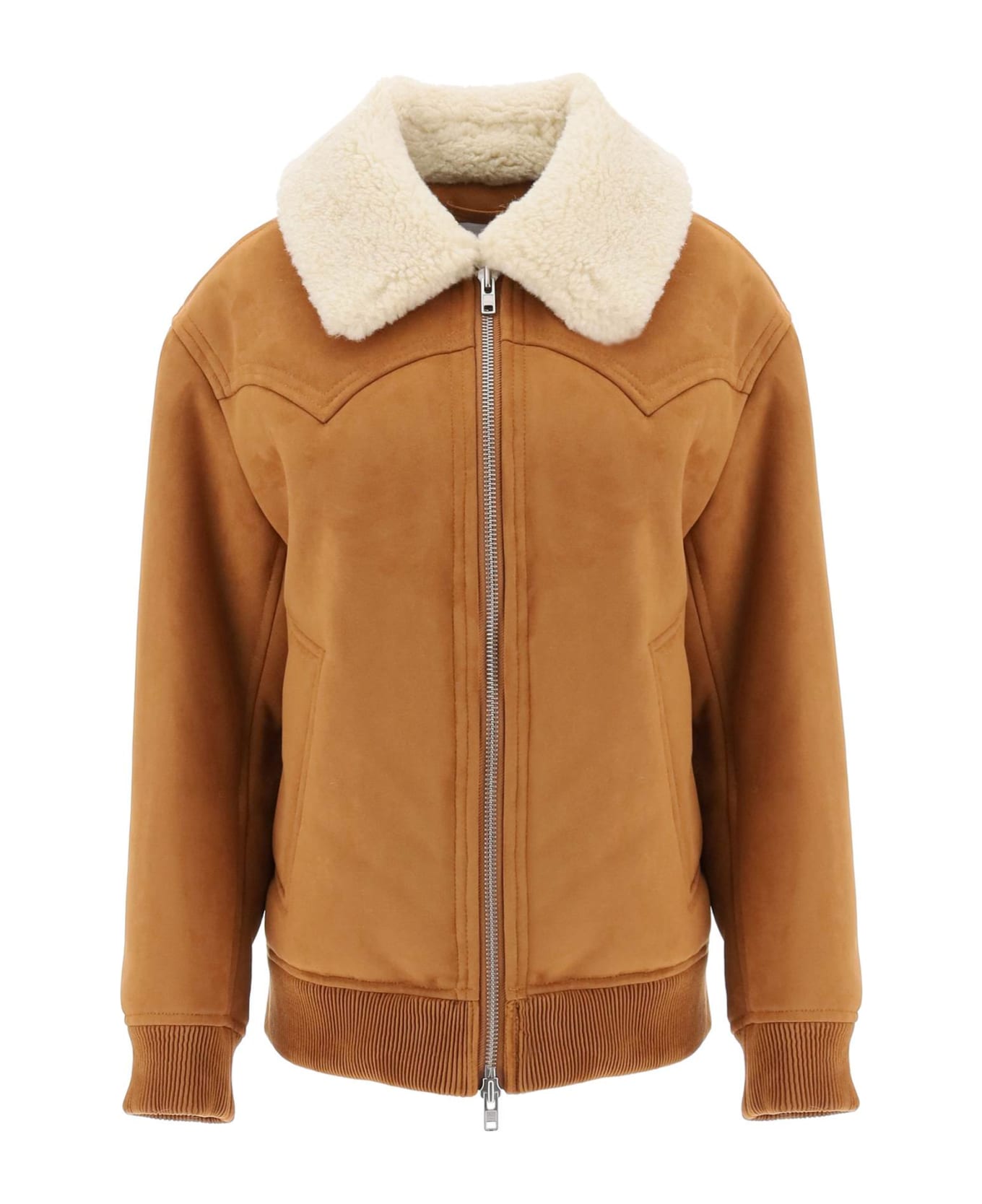 STAND STUDIO Lillee Eco-shearling Bomber Jacket - TAN NATURAL WHITE (Brown)
