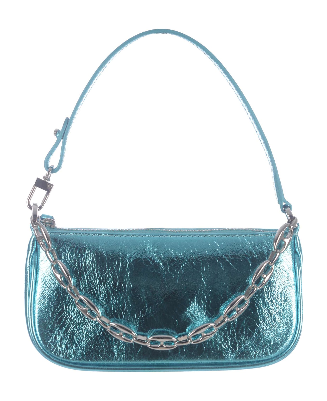 BY FAR Bag By Far "mini Rachel" In Metallic Leather - Azzurro